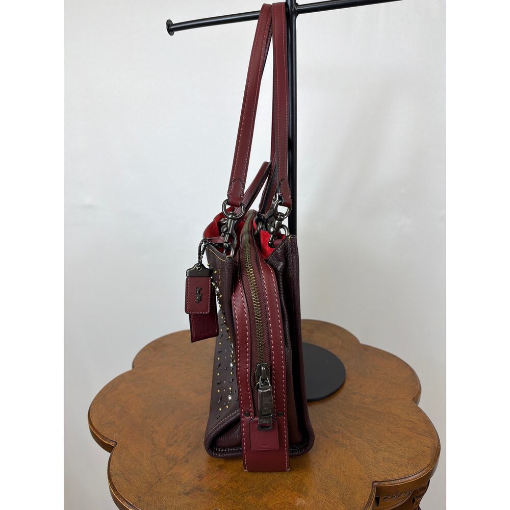 NWT Coach Prairie Rivet Rogue Burgundy Glove tanned Leather Tote RARE - Picture 3 of 9